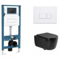 Qeramiq Dely Swirl Toiletset - inbouwreservoir Flush - slim zitting - kunststof glans witte bedieningsplaat - rechthoekige knoppen - mat zwart SW1026258/SW1448813/SW1000768/SW706187