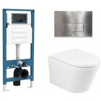Qeramiq Dely Toiletset - inbouwreservoir Flush - 35mm zitting - metaal RVS bedieningsplaat - rechthoekige knoppen - glans wit SW1026255/SW1448813/SW1159505/SW706195
