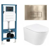 Qeramiq Dely Toiletset - inbouwreservoir Flush - 35mm zitting - metaal messing geborstelde bedieningsplaat - rechthoekige knoppen - glans wit SW1026255/SW1448813/SW1159505/SW706201