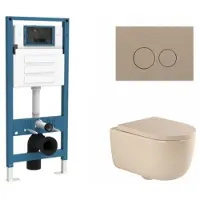 Qeramiq Dely Swirl Toiletset - inbouwreservoir Flush - 35mm zitting - kunststof taupe bedieningsplaat - ronde knoppen - beige SW1026259/SW1448813/SW1000771/SW1102378