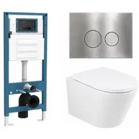 Qeramiq Dely Toiletset - inbouwreservoir Flush - 35mm zitting - metaal RVS bedieningsplaat - ronde knoppen - glans wit SW1026255/SW1448813/SW1159505/SW706194