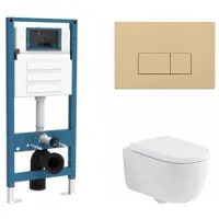 Qeramiq Dely Swirl Toiletset - inbouwreservoir Flush - 35mm zitting - kunststof beige bedieningsplaat - rechthoekige knoppen - mat wit SW1026257/SW1448813/SW1000767/SW1102366