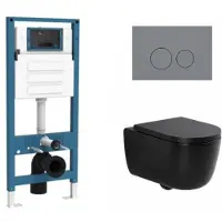Qeramiq Dely Swirl Toiletset - inbouwreservoir Flush - 35mm zitting - kunststof licht grijs bedieningsplaat - ronde knoppen - mat zwart SW1026258/SW1448813/SW1000769/SW1102374