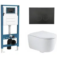 Qeramiq Dely Swirl Toiletset - inbouwreservoir Flush - 35mm zitting - metaal mat zwarte bedieningsplaat - ronde knoppen - glans wit SW1026256/SW1448813/SW1159505/SW706192