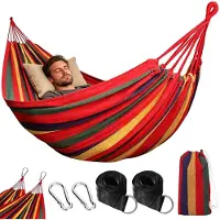 Famanu – Outdoor camping hangmat, dubbele hangmat 200 x 150 cm, draagvermogen 250 kg, met opbergzak, nylon riemen en karabijnhaken, voor camping en strand