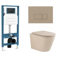 Qeramiq Dely Toiletset - inbouwreservoir Flush - slim zitting - kunststof taupe bedieningsplaat - rechthoekige knoppen - beige SW1000764/SW1448813/SW1000770/SW1102379