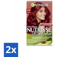 Garnier 2 x - Nutrisse Ultra Color 6.60 - Haarkleuring - Vurig Rood - Voedend - Permanente Kleur - Haarverf - Permanente Haarkleuring - Nutrisse Ultra Crème - Grijsdekking - Voedende Haarkleuring