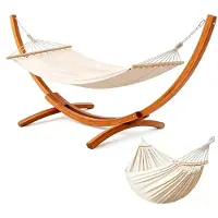 Famanu – Hangmat met houten standaard, inclusief 2 hangmatten, belasting tot 200 kg, 320×120×120 cm, hoogte verstelbaar, voor tuin en balkon