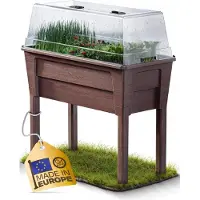Famanu – Victoria plantenbak voor balkon, met broeikasfunctie en waterreservoir, volume 50 l, geschikt voor buiten, bruin