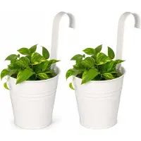 Pro Garden ProGarden Bloempotje met haak - 2x - plantenbak zink met ophanghaak - wit - 20 x 13 x 26 cm - ophangbaar - Balkon/schutting plantenpot