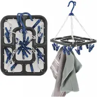Storage solutions Droogcarrousel / droogmolen - 2x - grijs / blauw - met 18 knijpers - 24 x 31 cm - kunststof