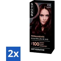 Syoss 2 x - Coloration 4-2 Mahonie - Haarverf - Grijsdekking - Vermindert Haarbreuk - Permanente Haarkleuring - Haarkleur - Grijsdekking - Professionele Kleur - Keratine