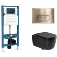 Qeramiq Dely Swirl Toiletset - inbouwreservoir Flush - slim zitting - metaal messing geborstelde bedieningsplaat - rechthoekige knoppen - mat zwart SW1026258/SW1448813/SW1000768/SW706201