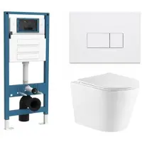 Qeramiq Dely Toiletset - inbouwreservoir Flush - slim zitting - kunststof glans witte bedieningsplaat - rechthoekige knoppen - glans wit SW1026255/SW1448813/SW1159504/SW706187