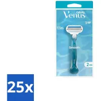 Gillette venus 25 x Gillette - Venus Smooth – Rondingvolgende Mesjes – Handvat + 2 Navulmesjes - Scheermesjes Vrouw - Huidbescherming - Scheren - Venus Smooth - SkinCushion
