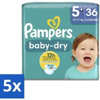 Pampers – Luiers – Baby-Dry Maat 5+ (12-17 kg) – 36 Luiers - Bulkverpakking - 5 stuks