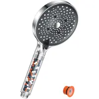 Famanu – Hogedruk douchekop met filter, waterbesparende booster, 6 straalsoorten, grote regendouchekop van 130 mm diameter, chroom afwerking