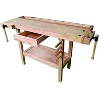 Famanu – Werkbank van hout, afmetingen 149 x 62 x 86 cm, bruine kleur, ideaal voor klussen en hobbyprojecten