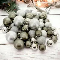 Famanu – Kerstballen set van 50 stuks, onbreekbaar, diameter 16 cm, zilver, perfect voor kerstdecoratie