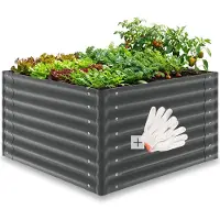 Famanu – Verhoogd bloembed van 100 x 100 x 62 cm, 600L plantenbak met open bodem, weerbestendig verzinkt staal, inclusief handschoenen, ideaal voor buitengebruik