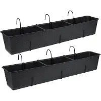 Famanu – Tymar Balkonbloembak met beugel, balkonbak, set van 2, rotan, kunststof plantenbak (2 stuks), antraciet, 80 cm