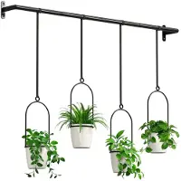 Famanu – Set van 4 hangende plantenbakken, ovale melamine bloempotten in wit, voor binnen en buiten, wand- en plafondmontage, 17 cm x 24 cm x 21 cm