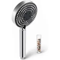 Markenlos – Douchekop met filter, 13 cm grote douchekop met 6 straalsoorten, handdouche met 20 lagen filtering voor waterbesparing en kalkfilter, zwarte frontplaat