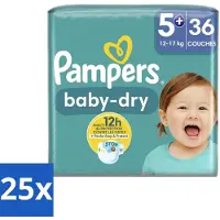 Pampers – Luiers – Baby-Dry Maat 5+ (12-17 kg) – 36 Luiers - Bulkverpakking - 25 stuks
