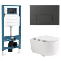 Qeramiq Dely Swirl Toiletset - inbouwreservoir Flush - slim zitting - kunststof mat antraciete bedieningsplaat - rechthoekige knoppen - mat wit SW1026257/SW1448813/SW1000766/SW1102377
