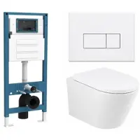 Qeramiq Dely Toiletset - inbouwreservoir Flush - 35mm zitting - metaal mat witte bedieningsplaat - rechthoekige knoppen - glans wit SW1026255/SW1448813/SW1159505/SW706191
