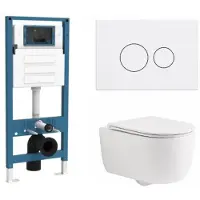 Qeramiq Dely Swirl Toiletset - inbouwreservoir Flush - slim zitting - kunststof glans witte bedieningsplaat - ronde knoppen - mat wit SW1026257/SW1448813/SW1000766/SW706186