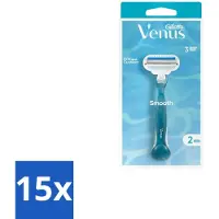 Gillette venus 15 x Gillette - Venus Smooth – Rondingvolgende Mesjes – Handvat + 2 Navulmesjes - Scheermesjes Vrouw - Huidbescherming - Scheren - Venus Smooth - SkinCushion