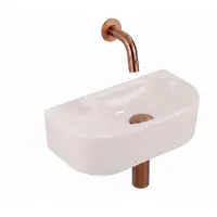 Qeramiq Fuente fonteinset – halfrond – 40x22x12 cm – zonder kraangat – geborsteld koperen kraan SW1449885/SW799406/SW799404/SW1108832