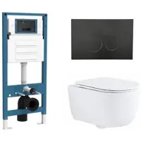 Qeramiq Dely Swirl Toiletset - inbouwreservoir Flush - slim zitting - metaal mat zwarte bedieningsplaat - ronde knoppen - glans wit SW1026256/SW1448813/SW1159504/SW706192