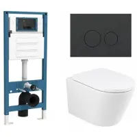Qeramiq Dely Toiletset - inbouwreservoir Flush - 35mm zitting - kunststof mat antraciete bedieningsplaat - ronde knoppen - mat wit SW1026254/SW1448813/SW1000767/SW1102376