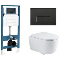 Qeramiq Dely Swirl Toiletset - inbouwreservoir Flush - 35mm zitting - kunststof mat zwarte bedieningsplaat - rechthoekige knoppen - glans wit SW1026256/SW1448813/SW1159505/SW706189