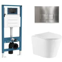 Qeramiq Dely Toiletset - inbouwreservoir Flush - slim zitting - metaal RVS bedieningsplaat - rechthoekige knoppen - mat wit SW1026254/SW1448813/SW1000766/SW706195
