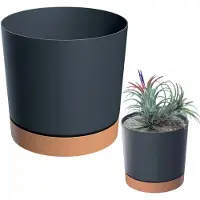 Prosperplast Doniczka Tubo PM Antraciet met Eco Wood Onderzetter 35cm