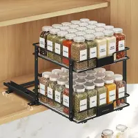 Songmics Uitschuifbaar Kruidenrek, Metaal, 2 Lagen Keuken Organizer, 27 x 25,2 x 23,8 cm