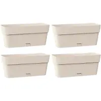 Famanu – Set van 4 plantenbakken van kunststof, 30 x 13 x 12 cm, beige, robuuste bloembakken voor balkon en vensterbank