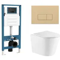 Qeramiq Dely Toiletset - inbouwreservoir Flush - slim zitting - kunststof beige bedieningsplaat - rechthoekige knoppen - glans wit SW1026255/SW1448813/SW1159504/SW1102366