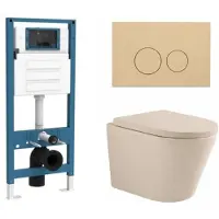 Qeramiq Dely Toiletset - inbouwreservoir Flush - 35mm zitting - kunststof beige bedieningsplaat - ronde knoppen - beige SW1000764/SW1448813/SW1000771/SW1102365