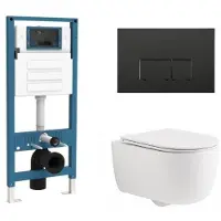 Qeramiq Dely Swirl Toiletset - inbouwreservoir Flush - slim zitting - kunststof mat zwarte bedieningsplaat - rechthoekige knoppen - mat wit SW1026257/SW1448813/SW1000766/SW706189