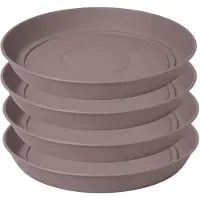 Eda Bloempot onderschaal Romeo - 4x - kunststof - taupe - D24 x H3,8 cm - opvangschalen