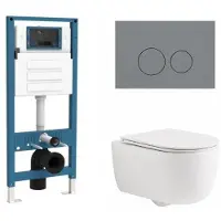Qeramiq Dely Swirl Toiletset - inbouwreservoir Flush - slim zitting - kunststof licht grijze bedieningsplaat - ronde knoppen - mat wit SW1026257/SW1448813/SW1000766/SW1102374
