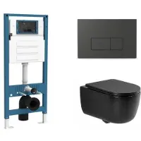 Qeramiq Dely Swirl Toiletset - inbouwreservoir Flush - slim zitting - kunststof mat antraciete bedieningsplaat - rechthoekige knoppen - mat zwart SW1026258/SW1448813/SW1000768/SW1102377