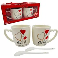 ECarla Set van 2 Valentijn Mokken met Lepeltjes - 300 ml - Cadeau