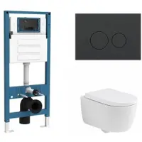 Qeramiq Dely Swirl Toiletset - inbouwreservoir Flush - 35mm zitting - kunststof mat antraciete bedieningsplaat - ronde knoppen - mat wit SW1026257/SW1448813/SW1000767/SW1102376