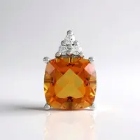 Cavill - Zilveren Hanger met 3,56 ct Oranje Kwarts - 925 Sterling Zilver Platina Geplated - Antiek Kussen Slijpsel & Zirkoon 0,15 ct