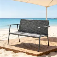 OKWISH Tuinbank - 2-Zits Met Rugleuning En Verstelbare Voeten - Voor Terras, Balkon En Tuin - Geweven Hars En Verzinkt Staal - Grijs